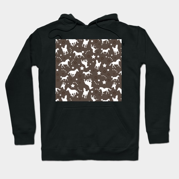 Chocolate Brown Equestrian Horse Pattern Western Stars Cowgirl Equine Patterns Hoodie by JessDesigns